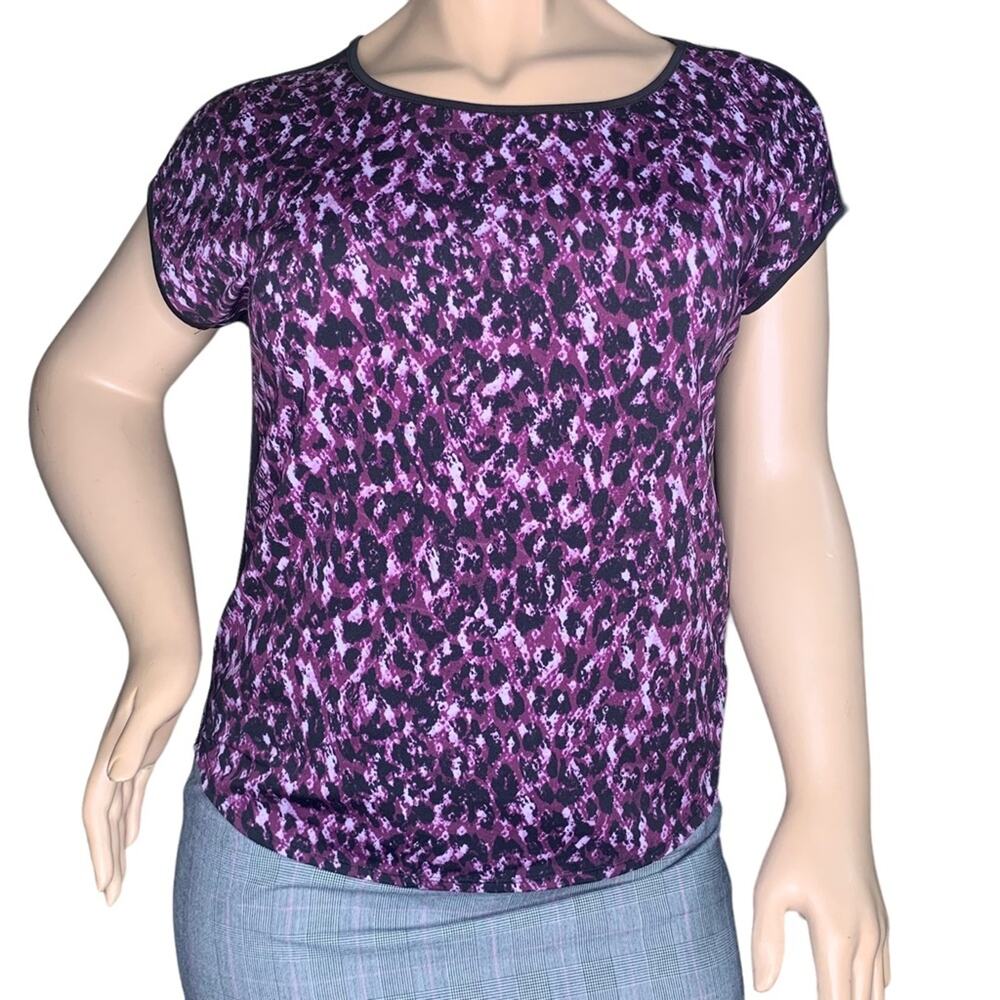 Covington Blouse Short Sleeve Pullover Purple and Black Size XL